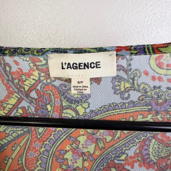 L'Agence Pixie Bohemian Blouse Womens Small Paisley Long Sleeve Boho Cinch Tie - Picture 9 of 11